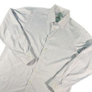 J.M. Haggar Dress Shirt Mens 16 16.5 34/35 Classic Fit Blue Grey Grid Stretch
